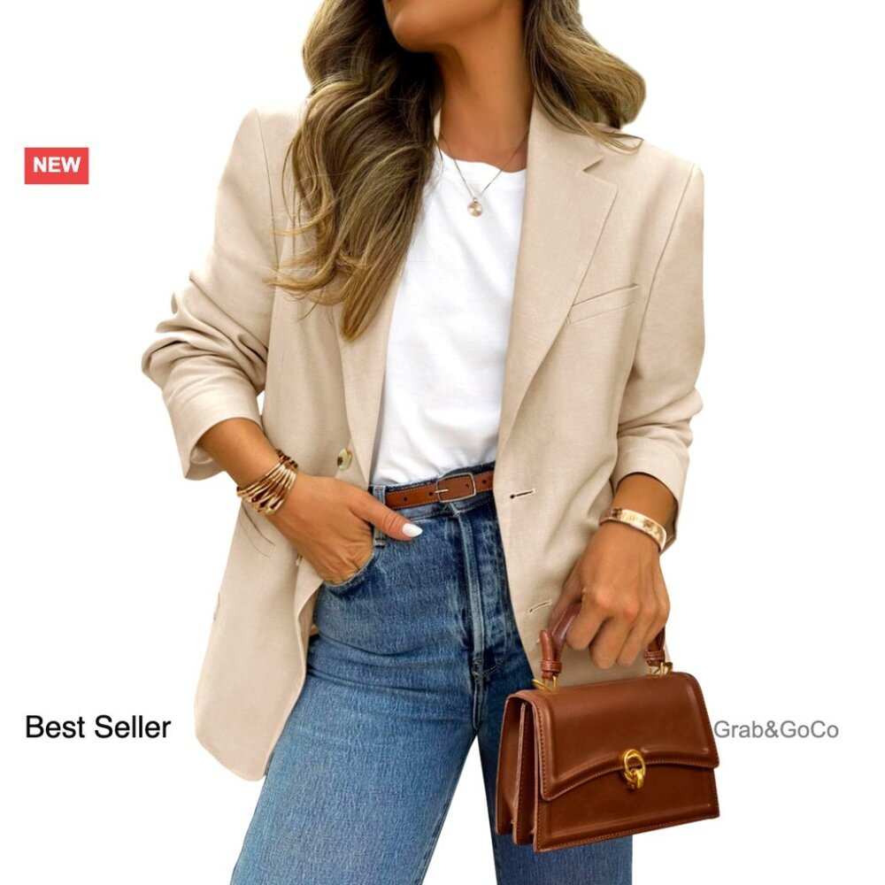 Classic Notch Lapel Blazer Elegant Business Casual Fitted Long Sleeve Open Front - Picture 1 of 7